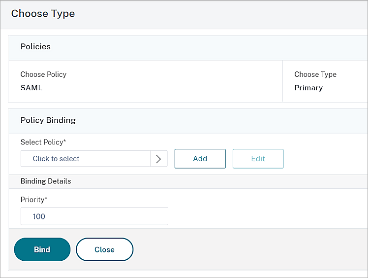 Screen shot of the add authentication type